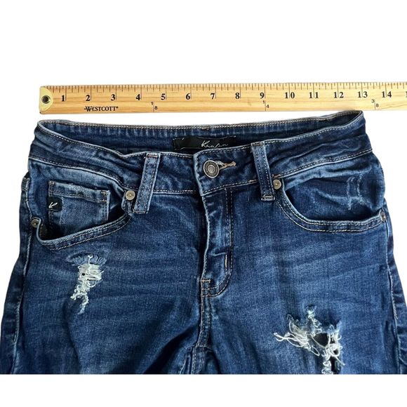 KanCan Womens Dark Wash Low Rise Distressed Raw Hem Skinny Jeans 25‎ - Picture 6 of 8